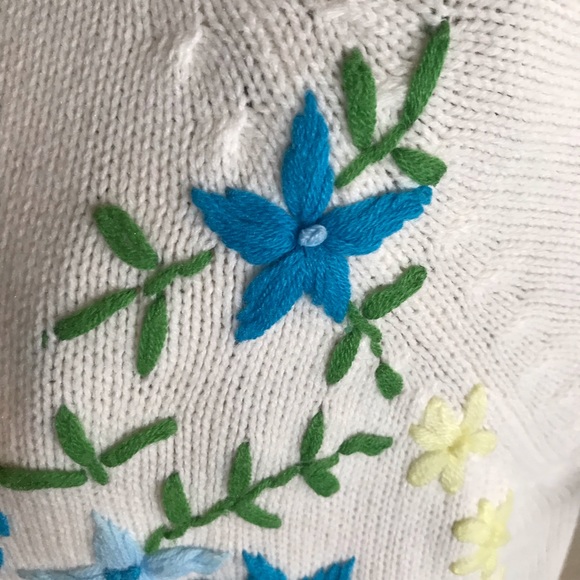 Cardigan Sweater Embroidery VTG Flowers Button M/L - Picture 8 of 9